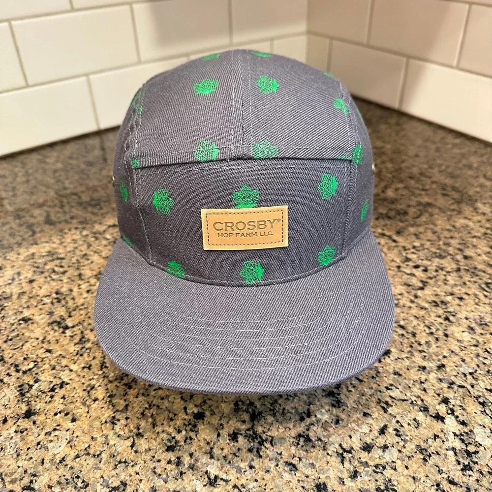 Crosby Hop Farm LLC 6 Panel Hat Gray Green Hop Cone 5-Panel Camp Cap